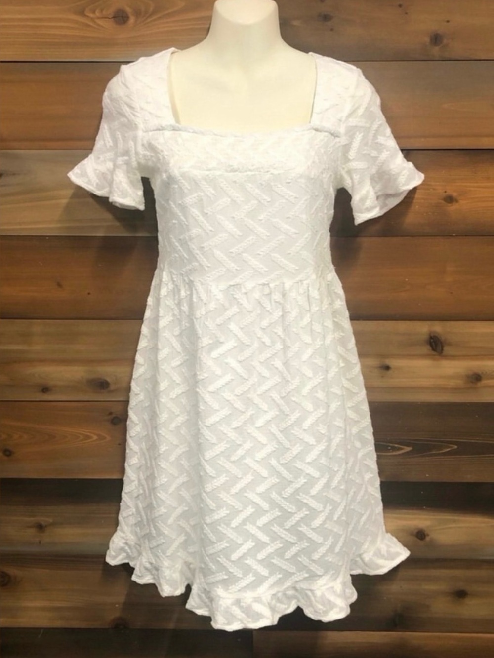 Line and Dot Revolve cotton embroidered white babydoll dress XS Square neck